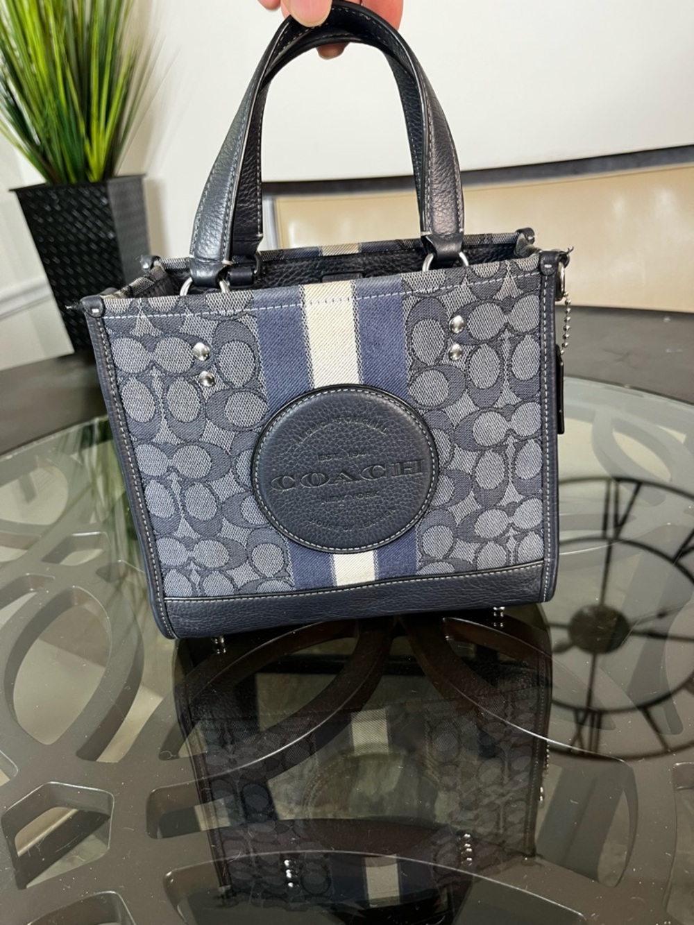 Coach Dempsey Tote 22 in Signature Jacquard with Stripe and Coach Patch